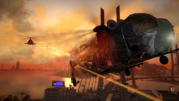 O jogador pode controlar diversos veículos no game e usá-los para explodir mais coisas no cenário.