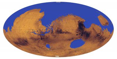 Simulação mostra como seria o oceano em Marte há 3,5 bilhoes de anos.