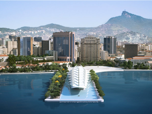 Uma foto computadorizada mostra como deve ficar o Centro do Rio depois de pronto o Museu do Amanhã.