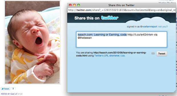 Twitter apresentou exemplo de uso do Tweet Button em blog.