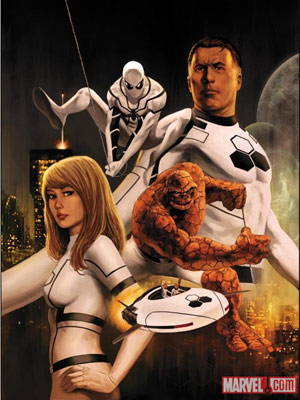 Ilustração para o primeiro número da HQ 'FF', que reúne membros do Quarteto Fantástico e o Homem-Aranha (Foto: Divulgação/Marvel Comics)