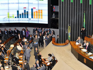 Plenário da Câmara dos Deputados durante debate sobre o novo salário mínimo (Foto: Renato Araújo/ABr)