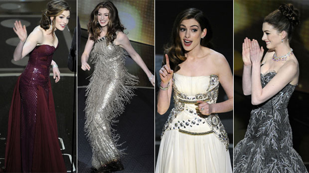 Musa da noite, Hathaway usa oito modelitos; veja as fotos (AP)