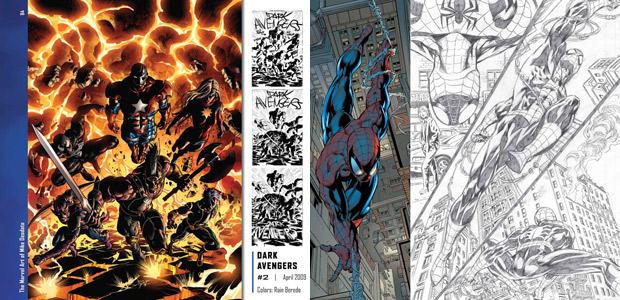 Páginas internas do livro 'The marvel art of Mike Deodato HC' revelam originais das séries 'Os Vingadores' e 'Homem-Aranha' (Foto: Divulgação/Marvel Comics)