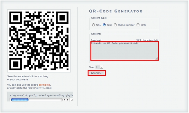 Gerando um QR Code através de serviço gratuito (Foto: Reprodução)