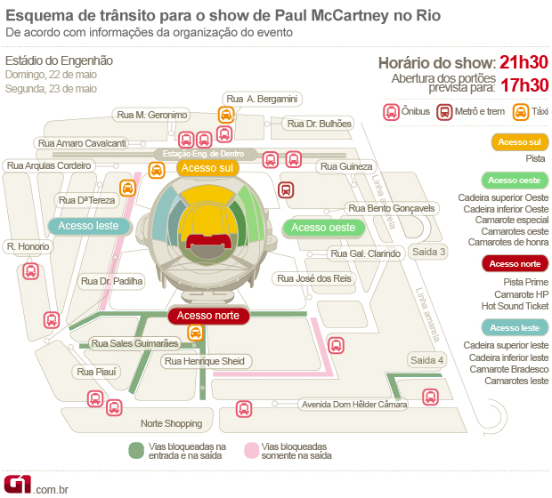 Esquema de trânsito para shows do Paul McCartney no RIo de Janeiro (Foto: G1)