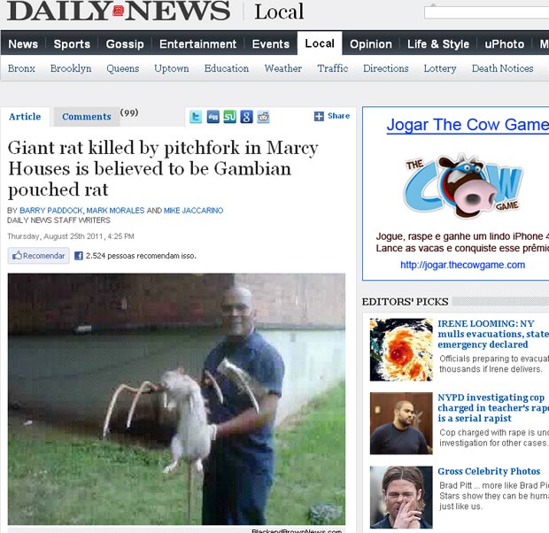 Jose Rivera exibe rato gigante. (Foto: Reprodução/NY Daily News)
