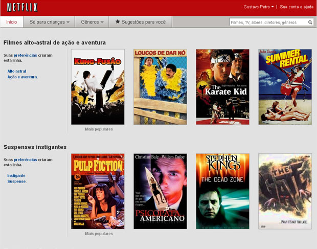 Página da web do Netflix no Brasil apresenta catálogo de filmes variado (Foto: Reprodução)