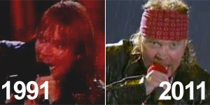 Veja Guns N'Roses tocando 'You could be mine' em 1991 e em 2011 (Reprodução)