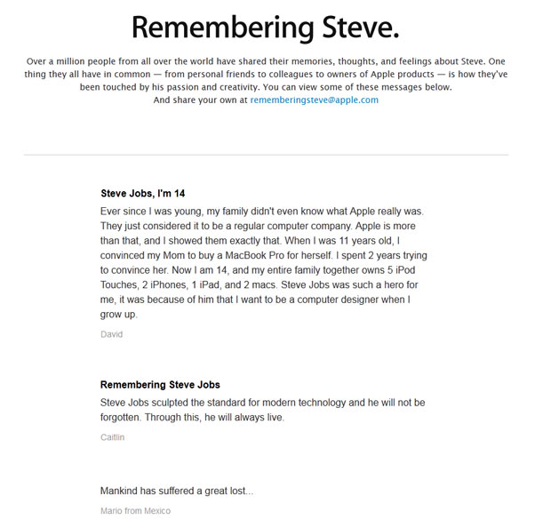 Apple diz ter recebido mais de 1 milhão de mensagens em homenagem a Steve Jobs (Foto: Reprodução)