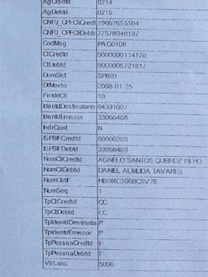 Comprovante de pagamento apresentado por deputada mostra transferência de R$ 5 mil de conta de funcionário de empresa farmacêutica para Agnelo Quewiroz (Foto: Divulgação)