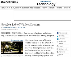 Reportagem do jornal The New York Time dá detalhes sobre o laboratório secreto do Google (Foto: Reprodução)