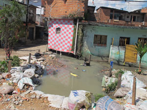 Córrego onde é despejado esgoto de algumas casas (Foto: Luciana Bonadio/G1)