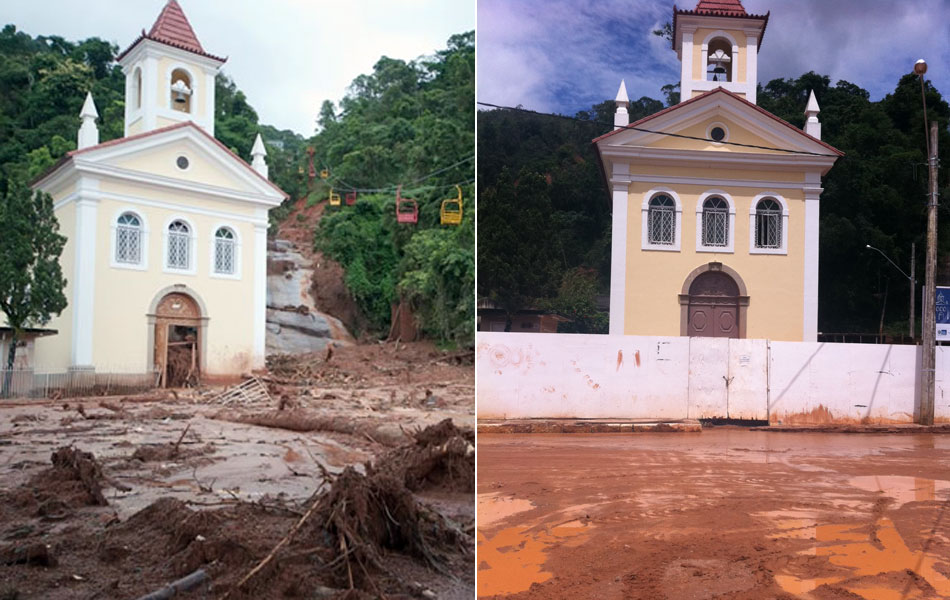 Capela de Santo Antônio, na Praça do Suspiro, em janeiro de 2011 (à esquerda) e em janeiro de 2012 (à direita)