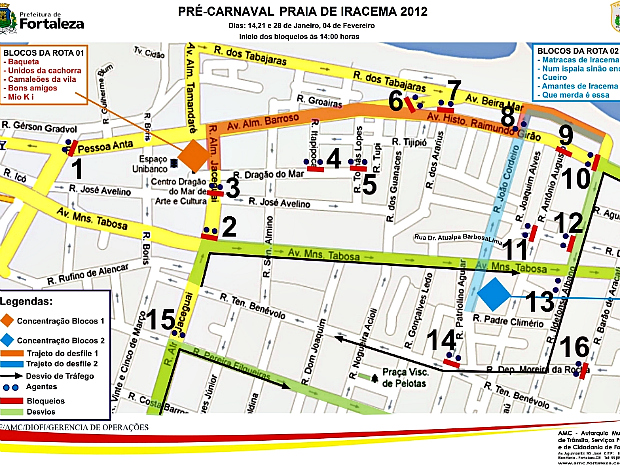 Mapa do Pré-carnaval 2012 de Fortaleza  (Foto: Prefeitura de Fortaleza / Divulgação)