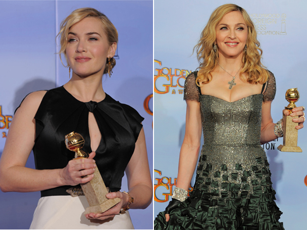 Kate Winslet ganhou por melhor atriz pela minissérie 'Mildred Pierce'; já Madonna ganhou por melhor canção  (Foto: AP)