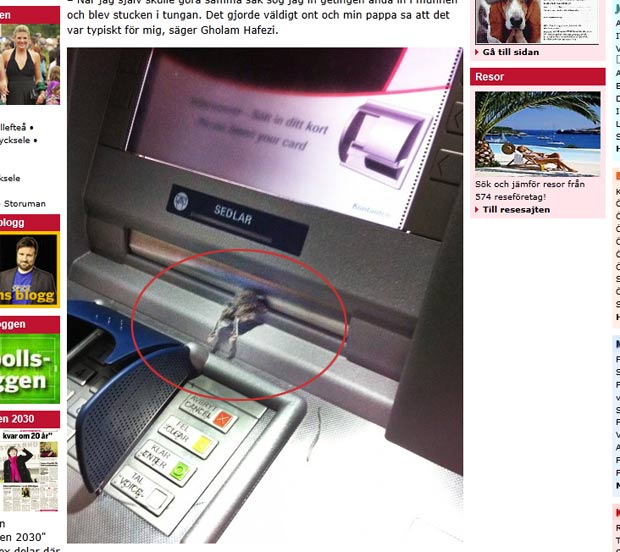 Cliente encontrou rato ao sacar dinheiro de caixa eletrônico. (Foto: Reprodução/Västerbotten Folkblad)