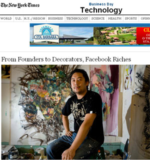David Choe recebeu ações do Facebook para pintar a primeira sede da rede social na Califórnia (Foto: Reprodução/The New York Times)