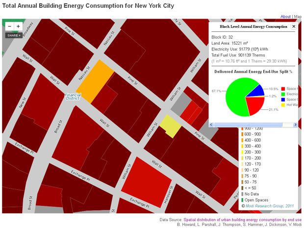 Áreas comerciais são as que mais gastam energia e aparecem em vermelho escuro no mapa (Foto: Reprodução)