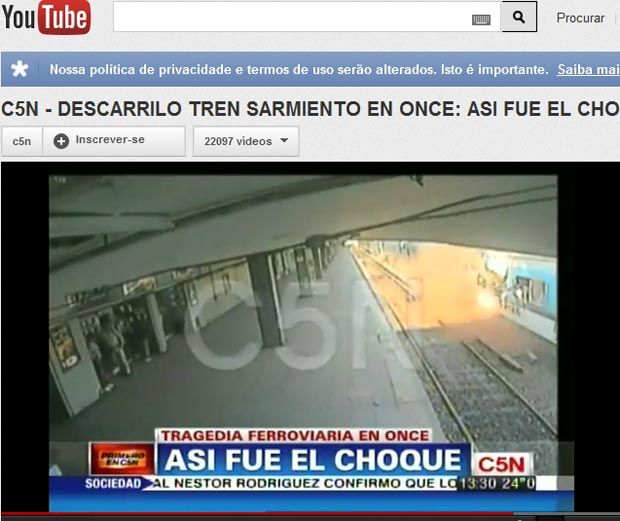 TV argentina mostra vídeo do momento do acidente de trem (Foto: Reprodução de vídeo)
