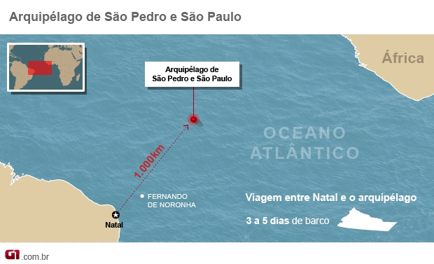 Localização do arquipélago de São Pedro e São Paulo (Foto: arte/G1)
