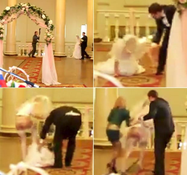 Noiva ficou quase nua durante a cerimônia de casamento na Rússia. (Foto: Reprodução)
