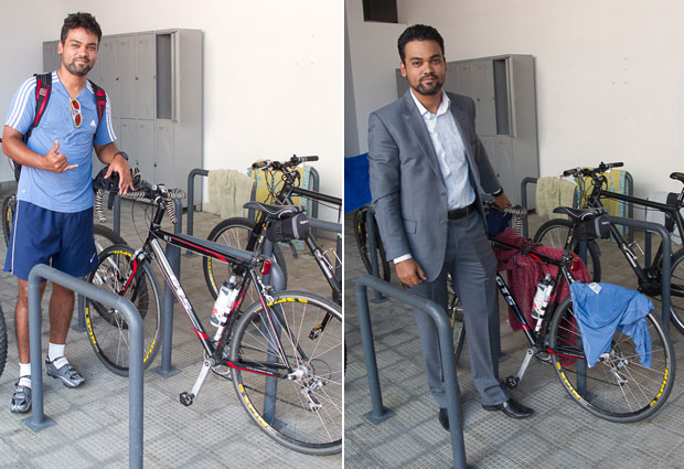 Alexandre Ferreira vai de bicicleta ao trabalho graças ao bicicletário do prédio (Foto: Arquivo Pessoal)