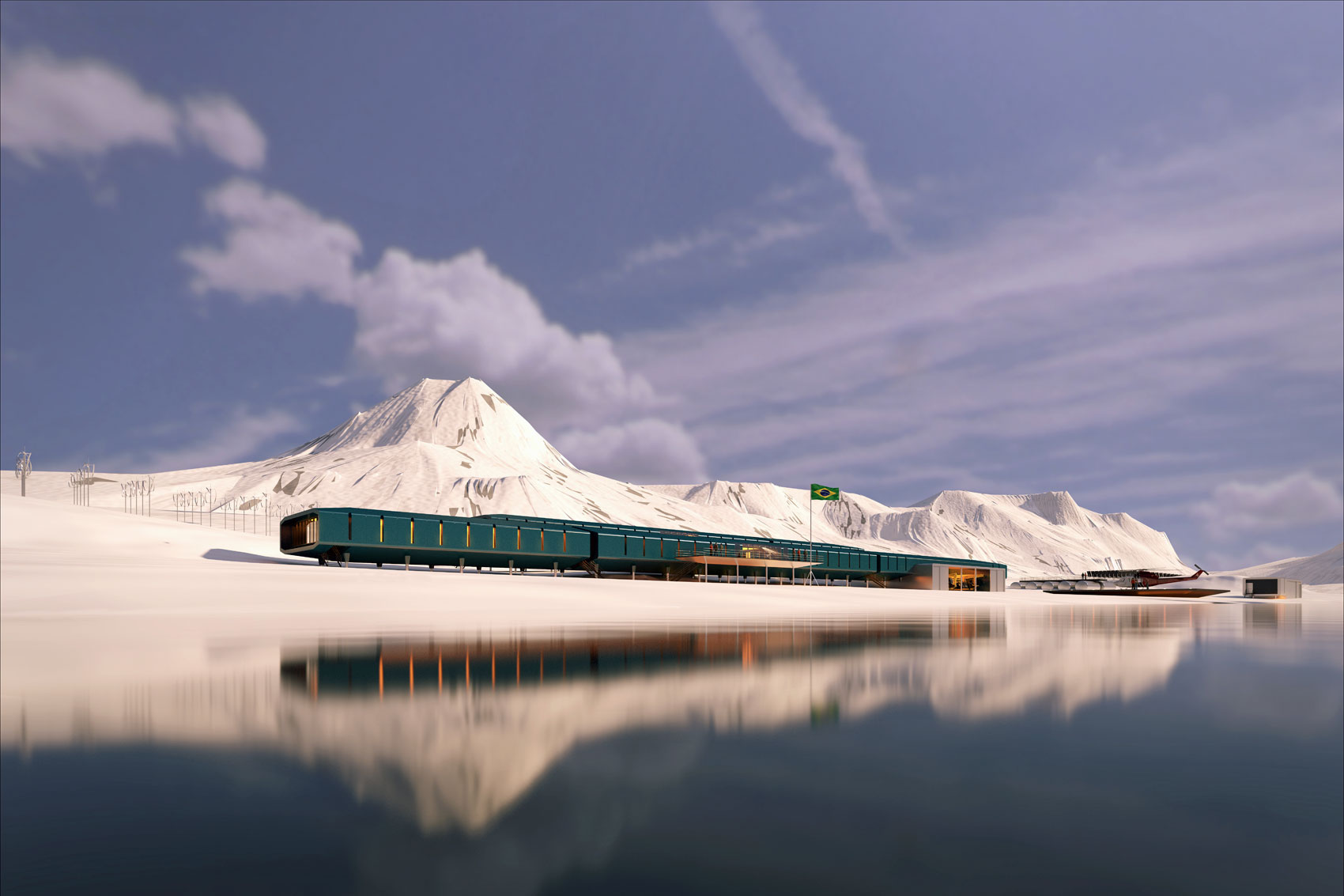 O projeto da nova Estação Antártica Comandante Ferraz foi divulgado na noite desta segunda-feira (15). O desenho foi feito por um grupo de arquitetos de Curitiba (PR). A nova estação ocupará uma área de 3,2 mil m² e terá capacidade para 64 pessoas