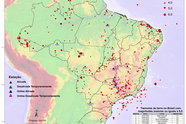 Mapa da Sismicidade Brasileira (Foto: Divulgação / Observatório Sismológico)