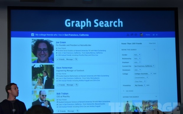 Graph Search; a nova busca social apresentada pelo Facebook nessa terça-feira em Palo Alto (Foto: Reprodução/The Verge)