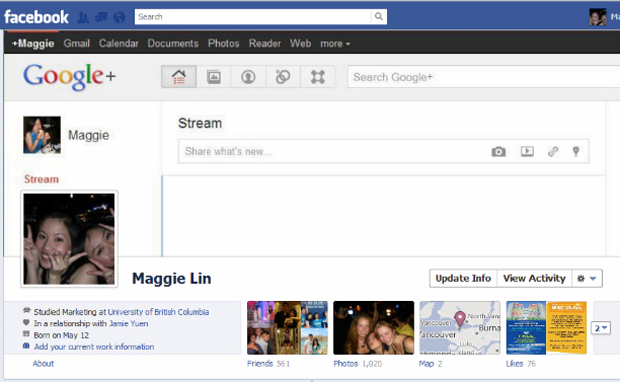 Facebook com cara de Google+ na Timeline. (Foto: Mashable)