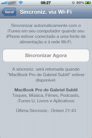 Sincronização do iTunes pelo Wi-Fi (Foto: Reprodução)