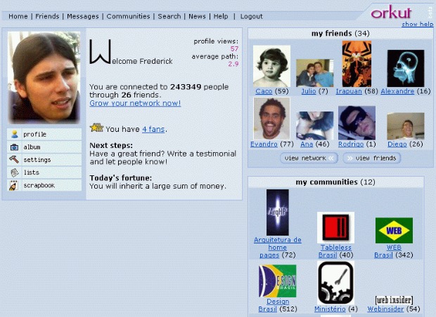 Usuário do Orkut, no primeiro layout da rede social (Foto: Reprodução)
