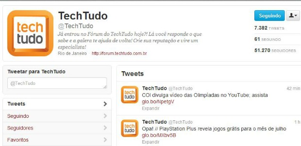Perfil do TechTudo no Twitter (Foto: Reprodução)