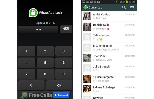 Digite a senha escolhida para o Whatsapp Lock para conseguir acessar o app de mensagens (Foto: Reprodução/ Daniel Ribeiro)