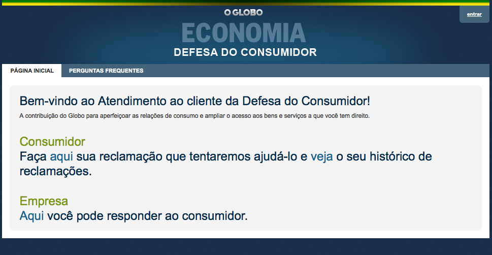 Defesa do Consumidor do site do jornal O Globo (Foto: Reprodução/Internet)