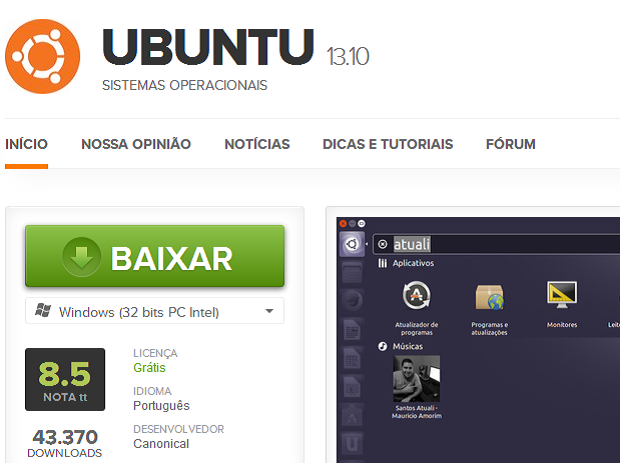 Baixando o Ubuntu 13.10 no TechTudo Downloads (Foto: Reprodução/Edivaldo Brito)