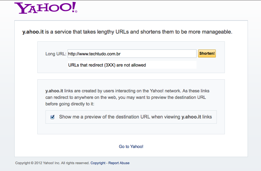 Encurtador de URL do Yahoo! vai parar de funcionar  (Foto: Reprodução/Yahoo)