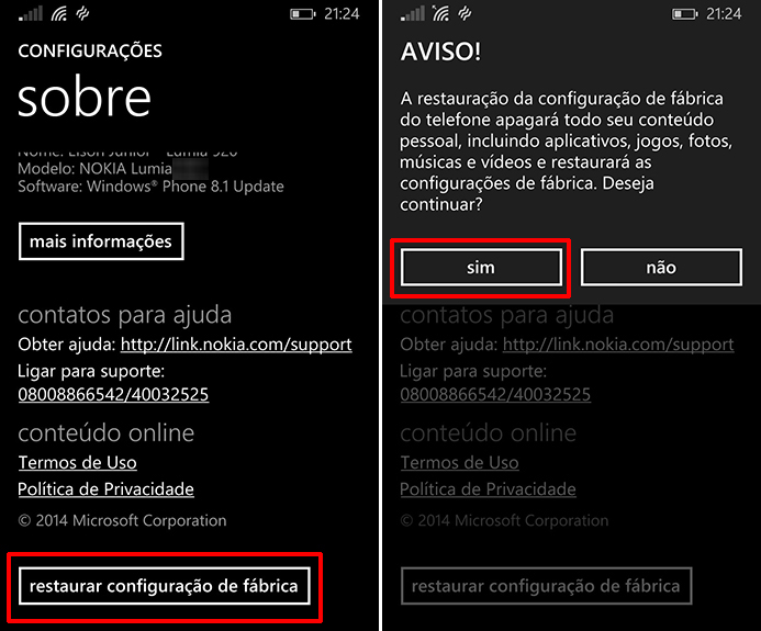 Lumia 625 será restaurado assim que usuário der todas as confirmações pedidas (Foto: Reprodução/Elson de Souza)