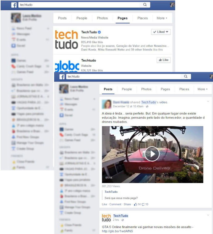 Resultados na página de Posts e Páginas ao pesquisar TechTudo (Foto: Reprodução / Laura Martins)