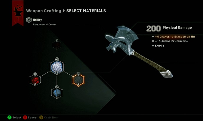 As armas de Dragon Age podem ser aprimoradas por diferentes materiais (Foto: Divulgação)