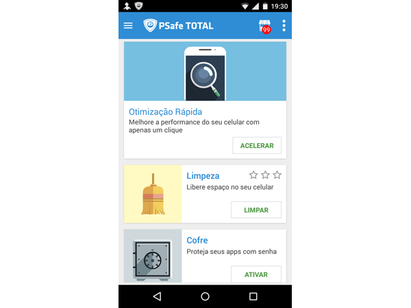 Acessando o recurso de Cofre no PSafe Total para Android