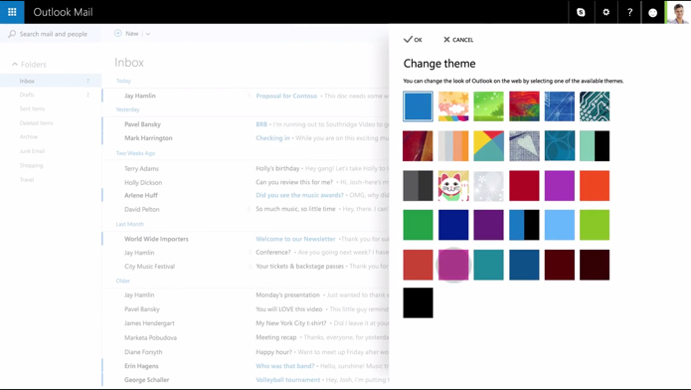 Outlook traz 13 temas para personalizar a aparência (Foto: Divulgação/Microsoft)
