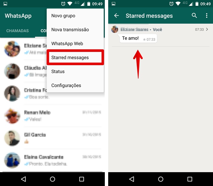 Checando mensagens favoritadas no Whatsapp para Android (Foto: Felipe Alencar/TechTudo)