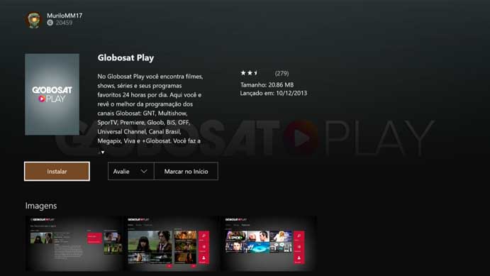 Clique em instalar no Globosat Play no Xbox One e Xbox 360 (Foto: Reprodução/Murilo Molina)
