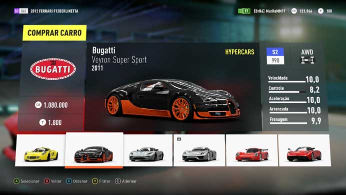 O famoso Bugatti também está em Forza Horizon 2 (Foto: Reprodução/Murilo Molina)