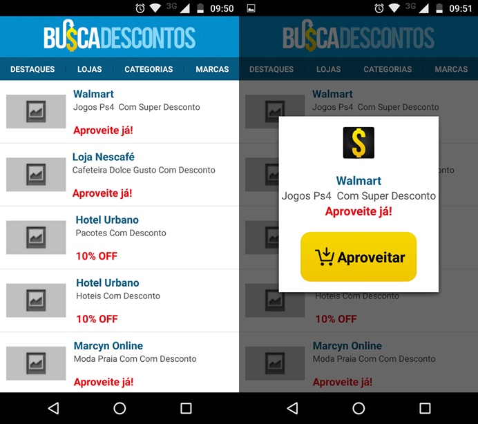 Tela inicial do app Busca Descontos (Foto: Felipe Alencar/TechTudo) 