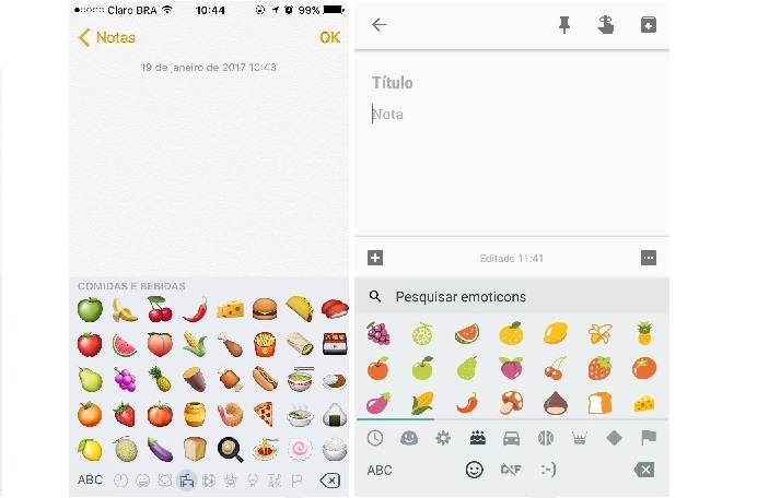 Emojis no Android e no iOS (Reprodução/Luana Marfim)