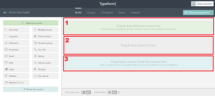 Criando um formulário no TypeForm (Foto: Reprodução/Luana Marfim)